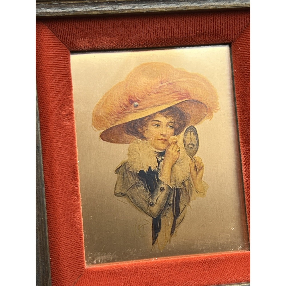 Vintage Miniature Portrait Victorian Woman Framed Metallic Print Velvet